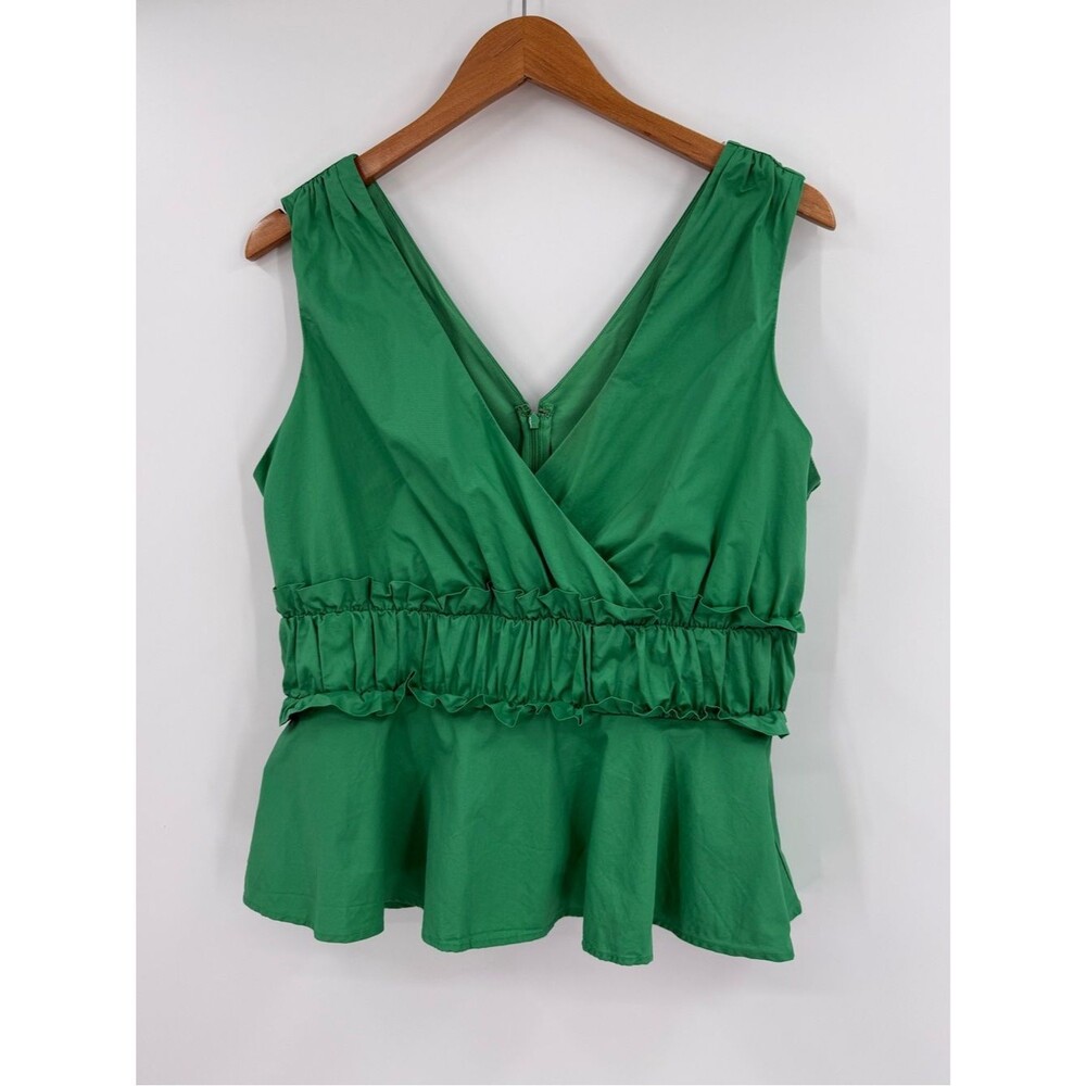 Express V-Neck Ruffle Peplum Tank | Green | Medium